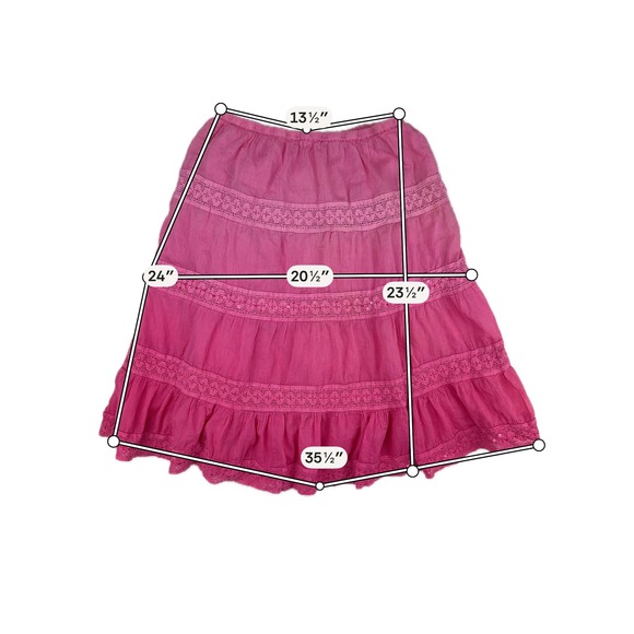 Derek Heart Pink Cotton Gauze Tiered Midi Skirt Boho Crochet Lace Sequin M - Picture 9 of 9